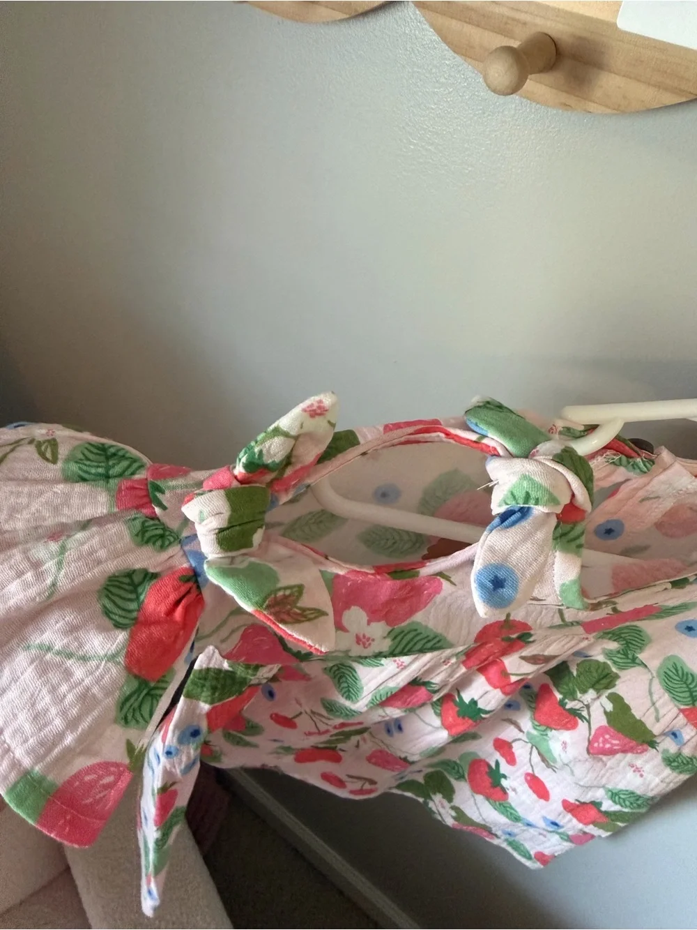 Mud Pie Girls 12-18M Pink Fruit Floral Muslin Cotton Dress Bow NWT Cold Shoulder